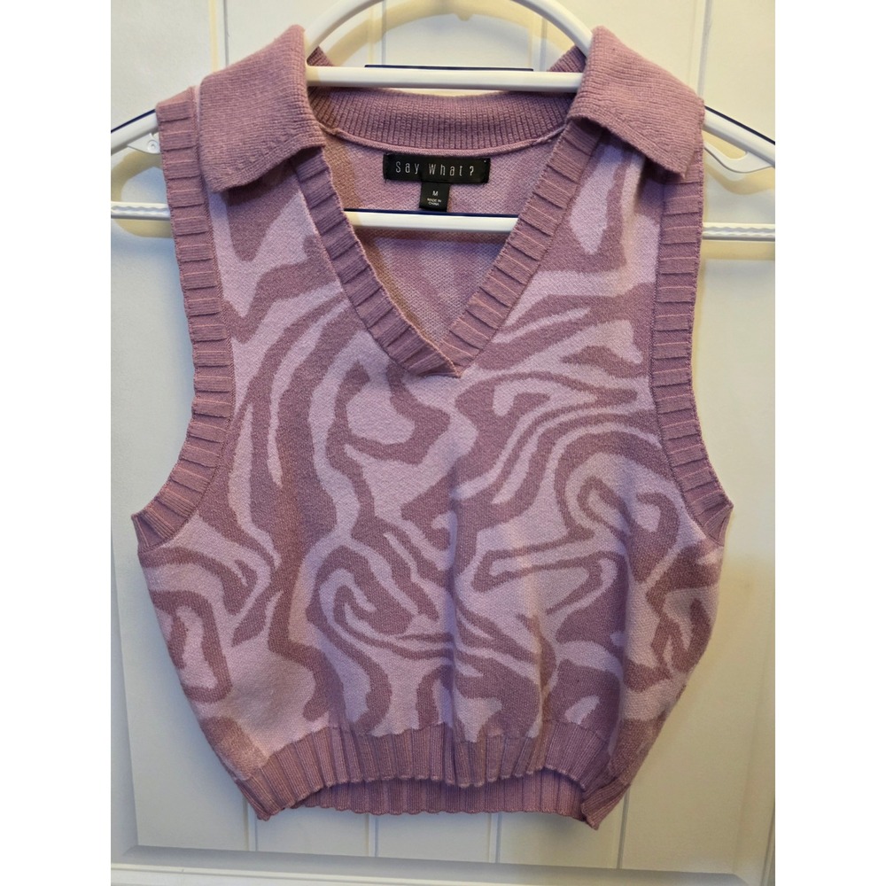 Preppy Purple Abstract Sweater Vest | Collared Knit Tank Top | Size Medium